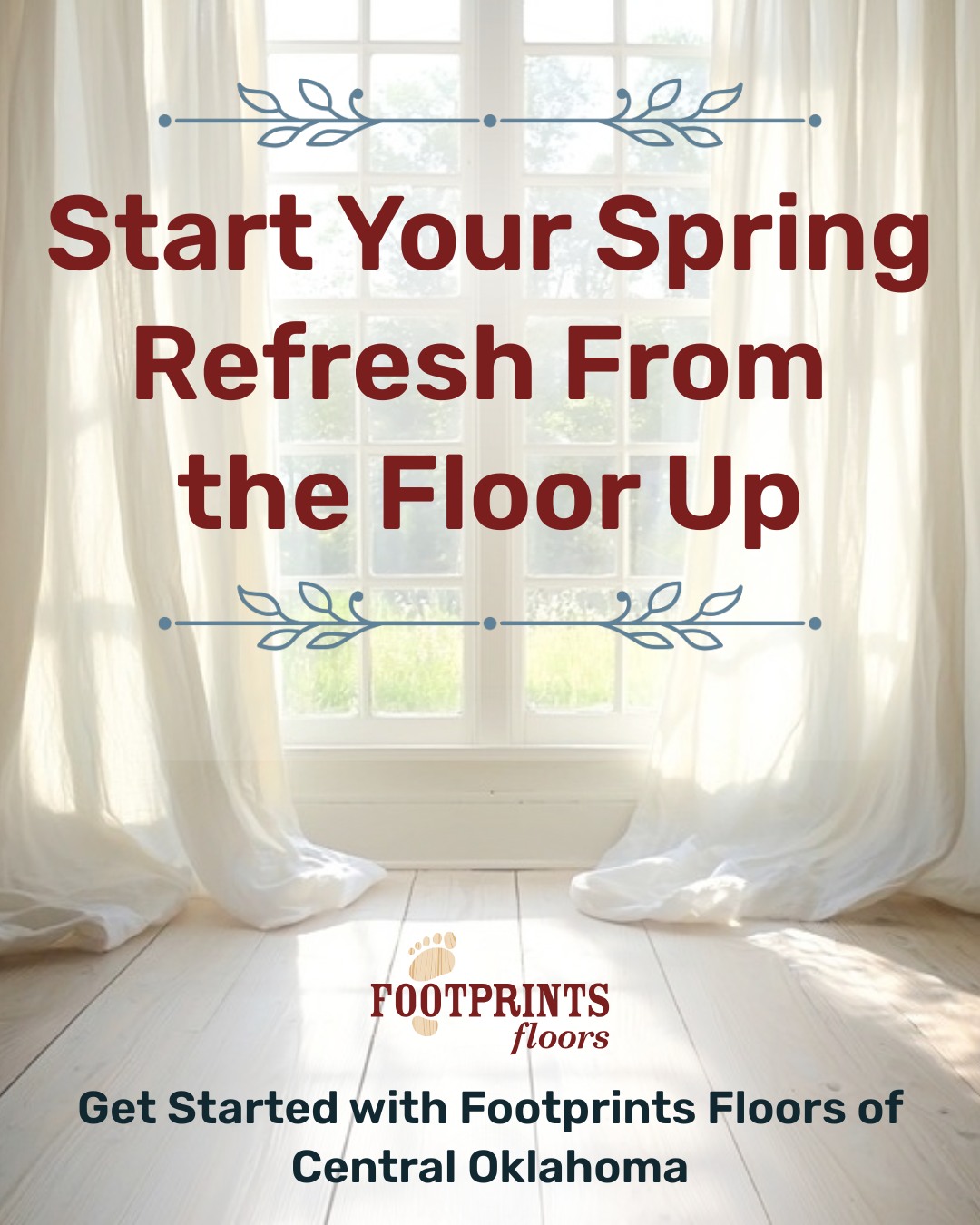 🌼Spring is the perfect time to refresh your home from the ground up 

As you tackle seasonal cleaning, don't forget to take a closer look at your floors. Scratches, dull finishes, and outdated material can diminish your home's beauty.

At Footprints Floors of Central Oklahoma, we can help homeowners with:

🌸 Refinishing worn hardwood
🌸 Replacing or updating stairs and trim
🌸 Installing new hardwood, tile, or stone flooring

Contact us today at 405-294-1060 for a free estimate!

