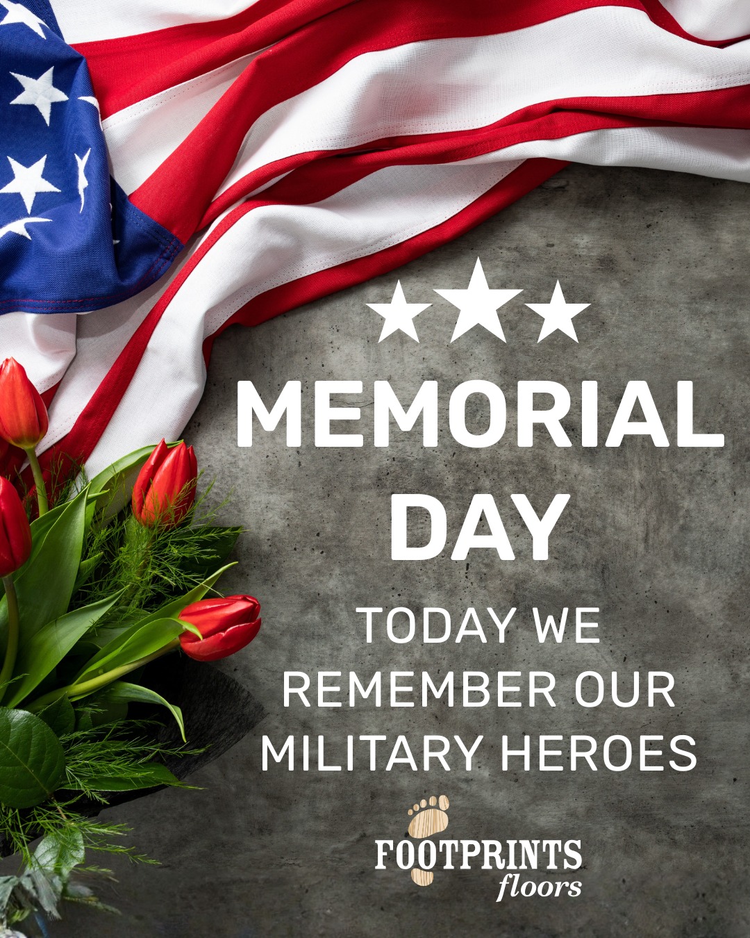Today, we remember and honor the brave men and women who sacrificed for our freedom. 🇺🇸

From all of us at Footprints Floors Charlotte, thank you to the heroes who served our country and to their families. Wishing everyone a safe and meaningful Memorial Day. ❤️💙

