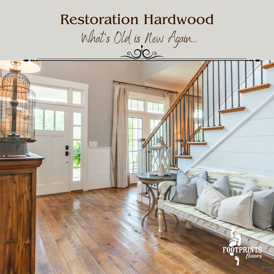 The last post in our sustainability series circles back to restoration. If you've bought a home built in the early to mid-20th century or late 19th century, chances are you may have original hardwood hiding beneath another flooring material (or in plain site). 

As we see it, old hardwood floors are incredibly unique. Each plank tells a story and carries the marks and patina of its past life, adding a touch of rustic charm and history to your home. It's like having a piece of American heritage right beneath your feet!

So before you replace, ask Footprints Floors of Gastonia about restoration and how it can give new life to old, worn-out wood, reducing the demand for new lumber. Even if a few planks are damaged, we can work with it. Restoration is a simple step towards conserving our natural resources!
Call today, and one of our experts can answer your questions: 704-703-3770.

