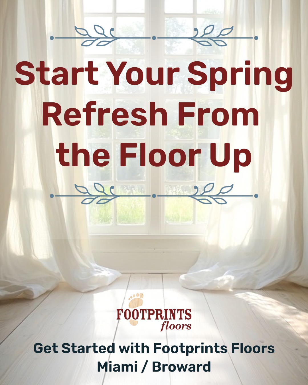 🌼Spring is the perfect time to refresh your home from the ground up 

As you tackle seasonal cleaning, don't forget to take a closer look at your floors. Scratches, dull finishes, and outdated material can diminish your home's beauty.

At Footprints Floors Miami / Broward, we can help homeowners with:

🌸 Refinishing worn hardwood
🌸 Replacing or updating stairs and trim
🌸 Installing new hardwood, tile, or stone flooring

Contact us today at 305-615-3426 for a free estimate!

