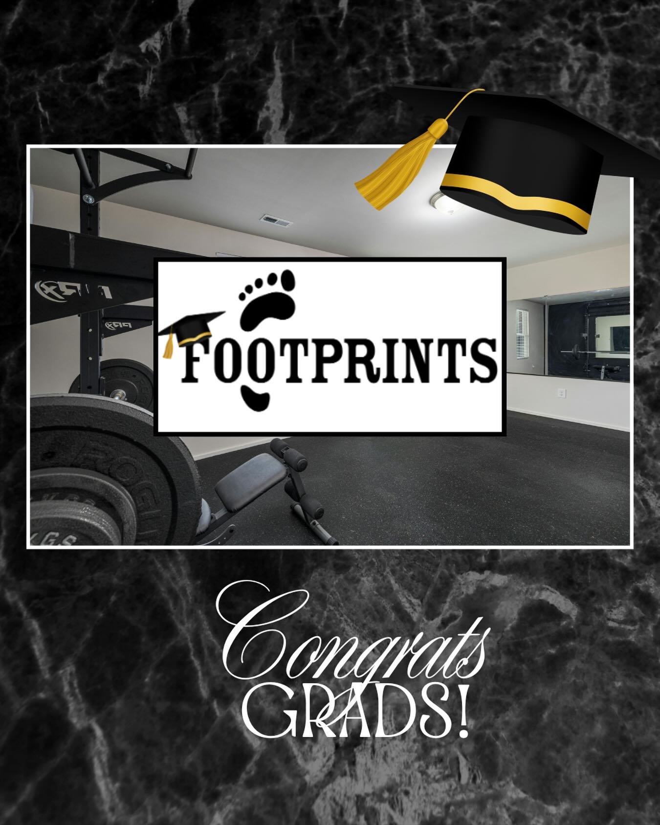 Congrats to all the families in the Footprints community celebrating graduates!! 
And for any parents of grads looking to turn a newly emptied bedroom into a home gym, we can help with flooring options like rubber, vinyl, and cork 😉. 🎓🏋🏽 