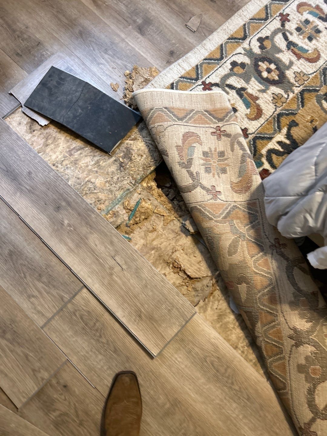 Swipe to see the full story 👇 Exposed, damaged subfloor ➡️ brand-new waterproof LVP &mdash; installed clean and tight in a 1958 Madison, TN home. Demo, subfloor replacement, moisture barrier, click-lock install, and shoe molding. Every step, done right. Ready to upgrade your floors? Drop a comment or DM us! 🏠✨