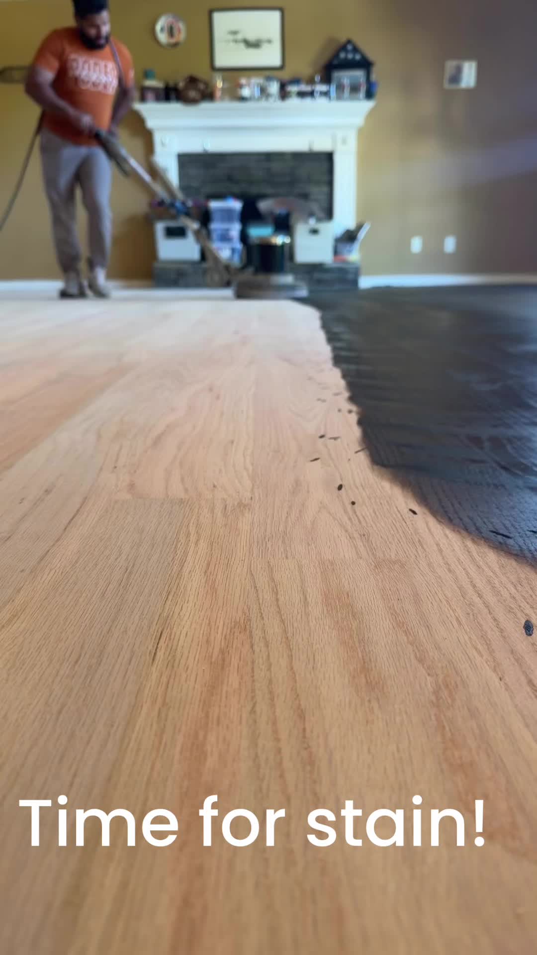 Process of applying Jacobean stain on red oak hardwood. 


