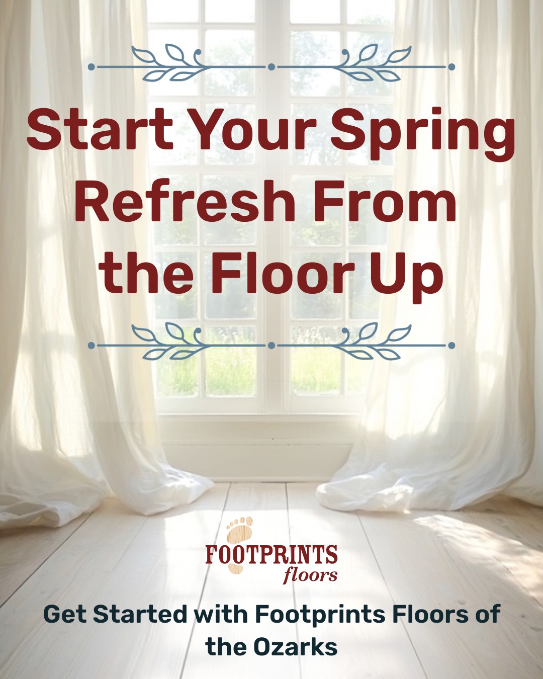 🌼Spring is the perfect time to refresh your home from the ground up 

As you tackle seasonal cleaning, don't forget to take a closer look at your floors. Scratches, dull finishes, and outdated material can diminish your home's beauty.

At Footprints Floors of the Ozarks, we can help homeowners with:

🌸 Refinishing worn hardwood
🌸 Replacing or updating stairs and trim
🌸 Installing new hardwood, tile, or stone flooring

Contact us today at 417-222-2890 for a free estimate!

