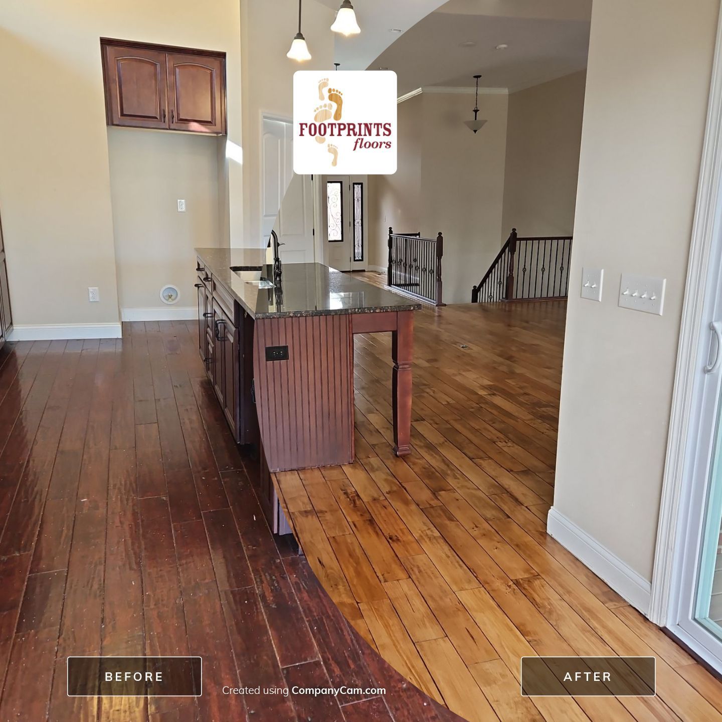 This customer just purchased the house and hated the dark and damaged floor. She wanted a lighter color with a more rustic feel before moving in.