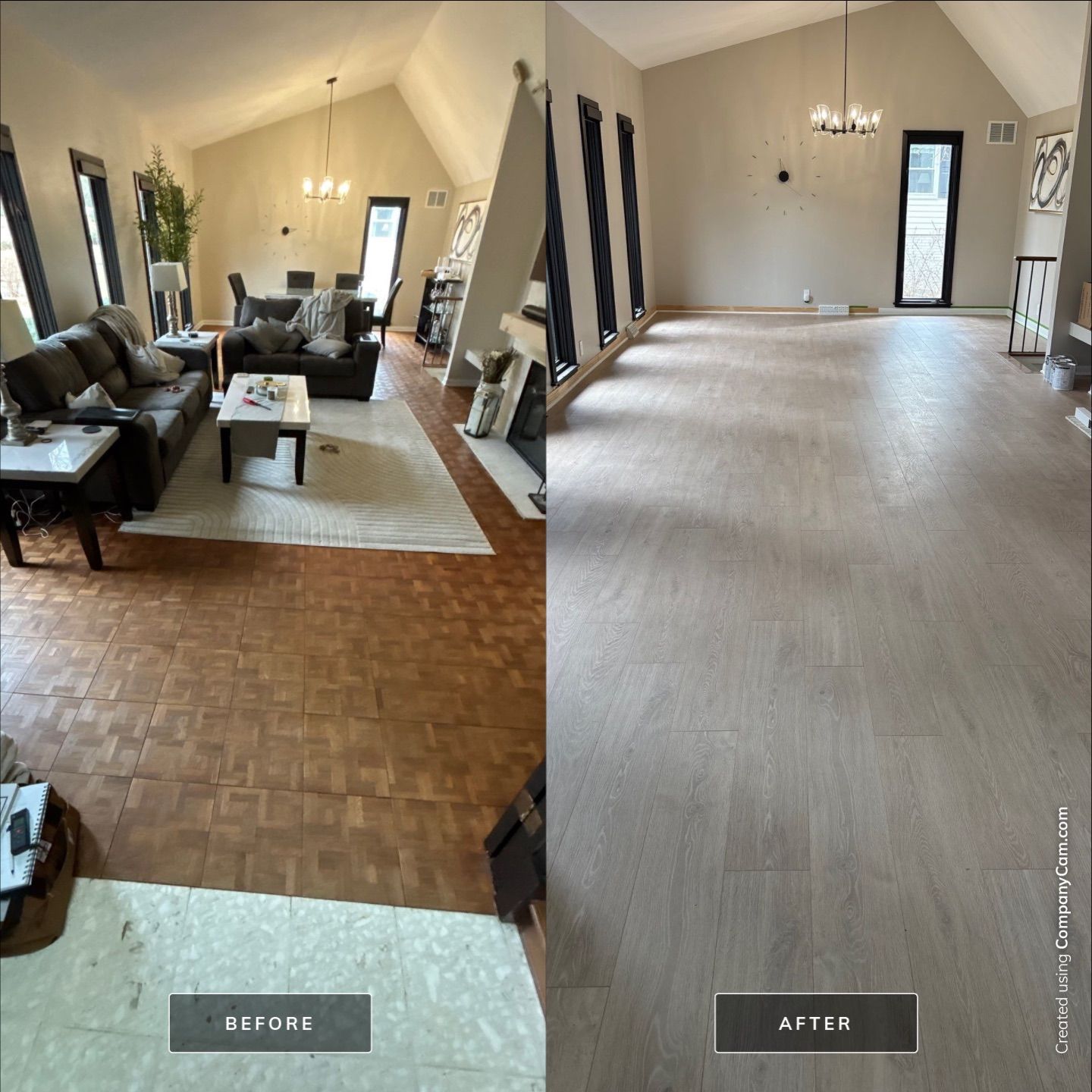Looking for a Flooring Makeover? Check out this incredible Before & After transformation! We took this space from outdated to outstanding.