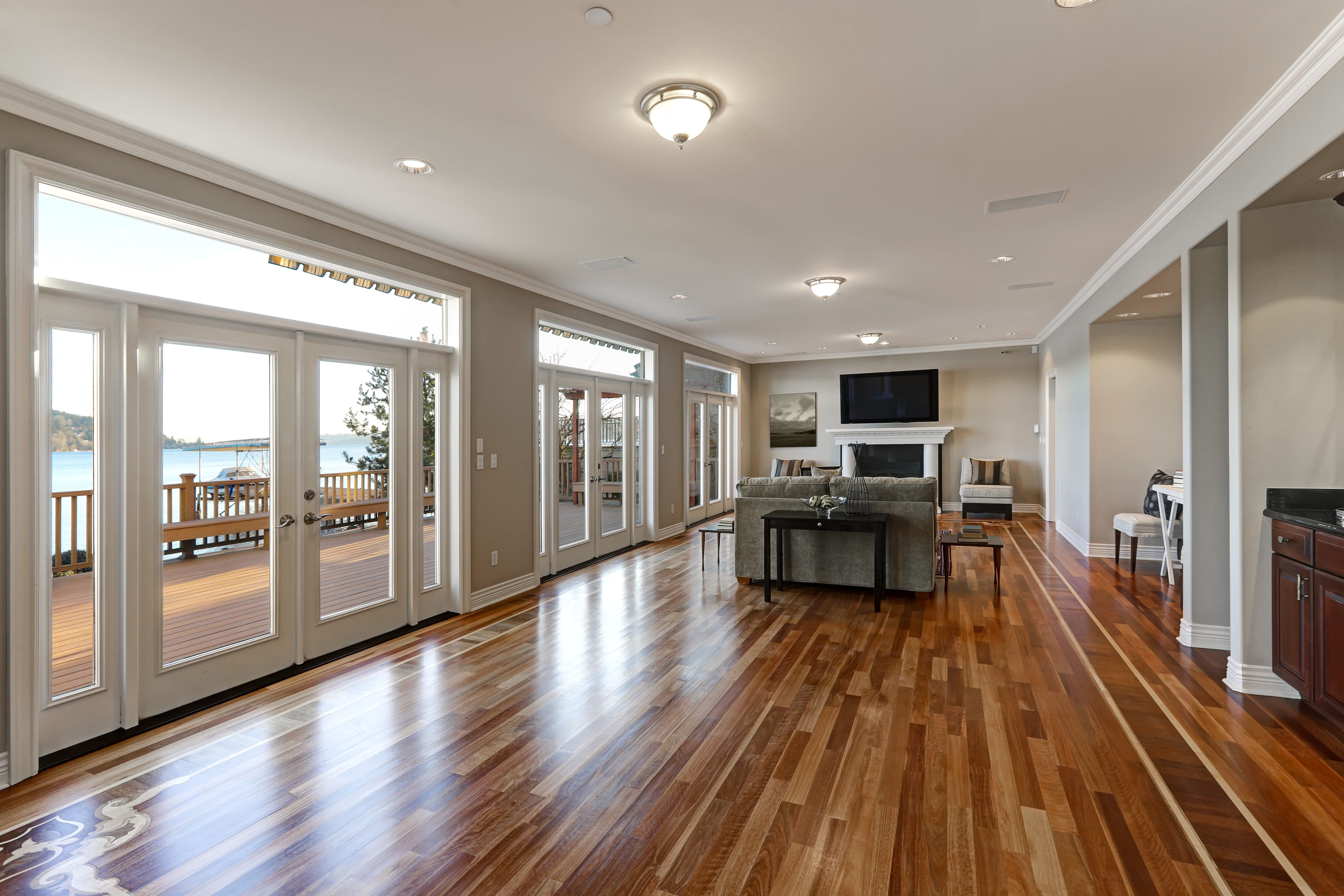 A newly renovated living area in a residential home - contact Footprints Floors today to learn about joining one the the best franchises to own.