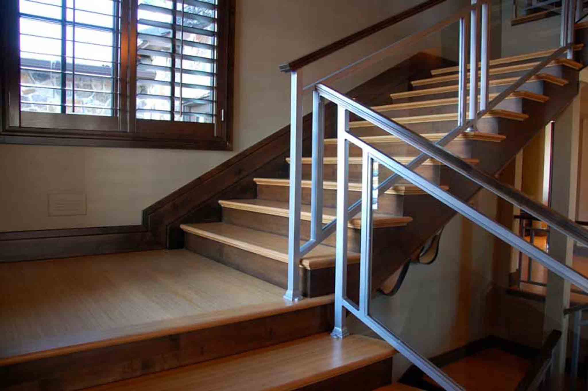Modern wood stairs.