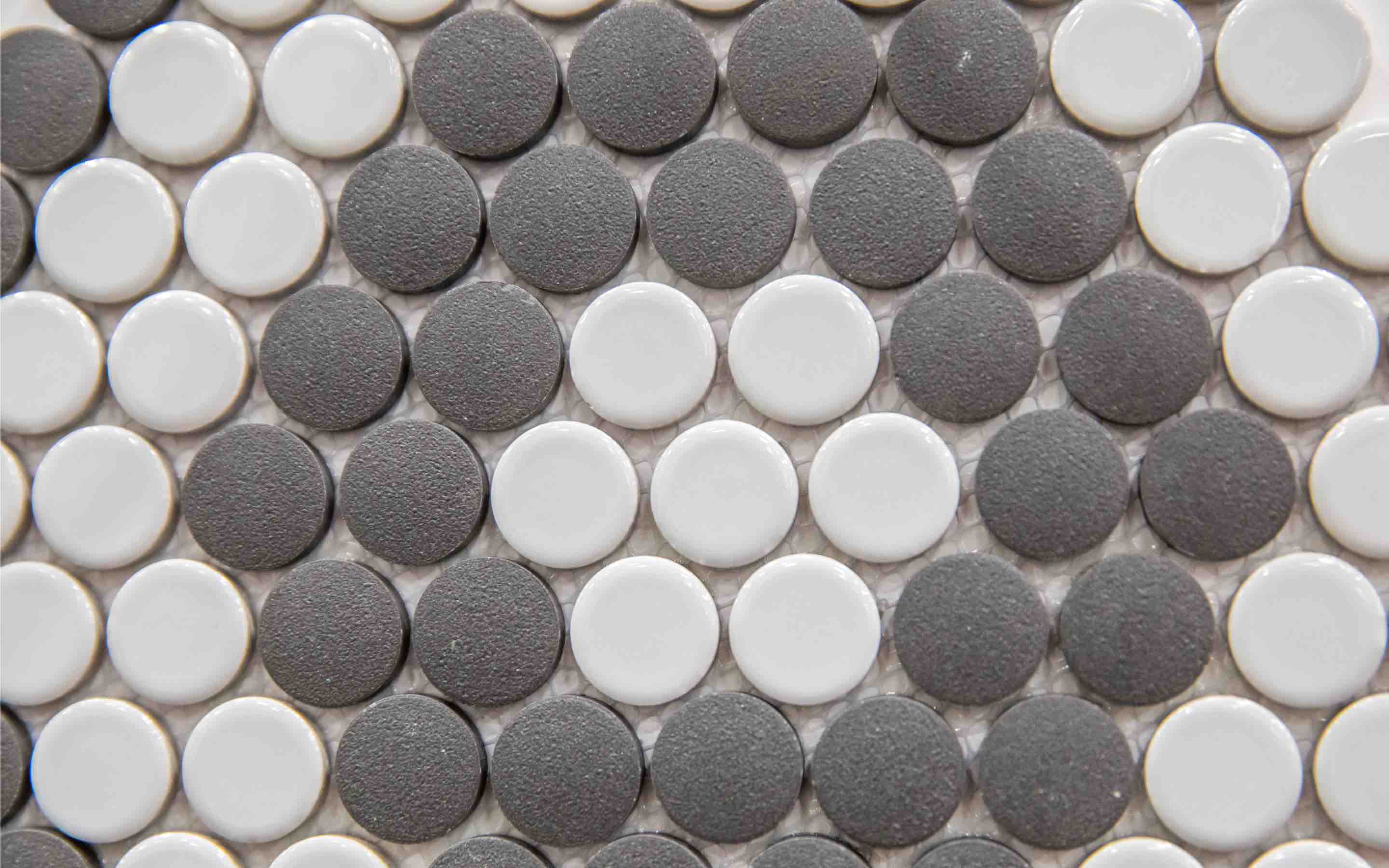 A close-up of penny tile for a bathroom backsplash.