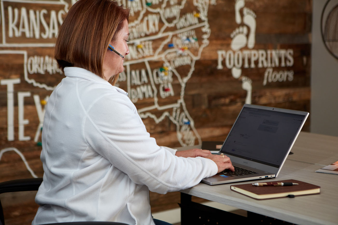 The Footprints Floors team gathering client information for a job.