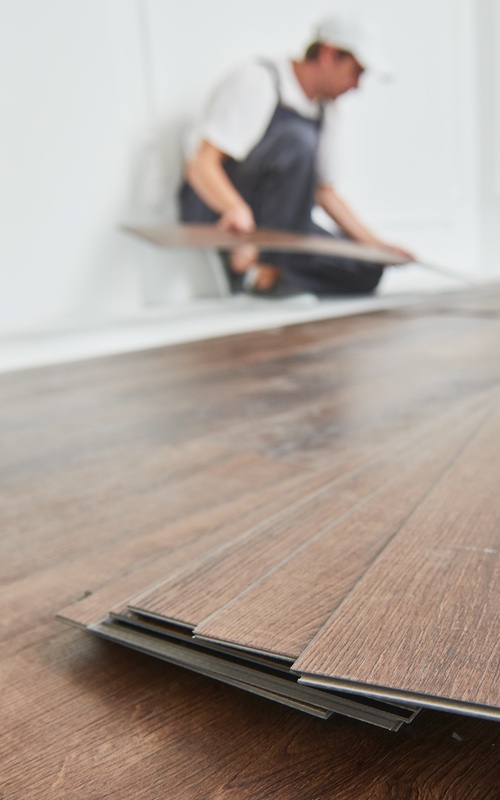 Vinyl plank flooring installation - service provided by Footprints Floors.
